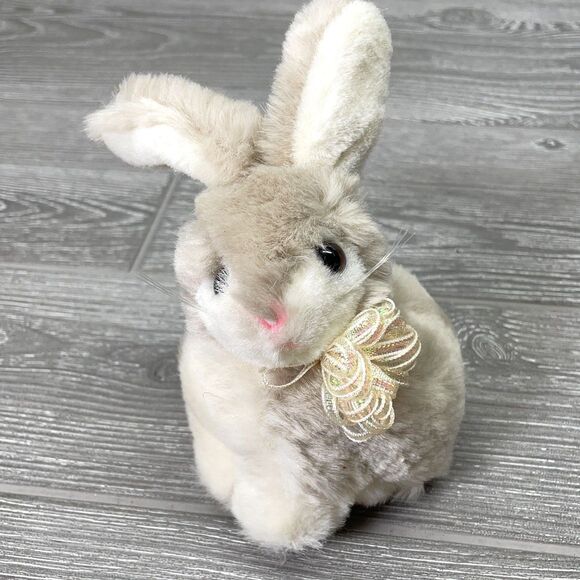 Vintage Mary Meyer Realistic Bunny Rabbit Plush Gray White Fluffy Stuffed Animal - Picture 1 of 11